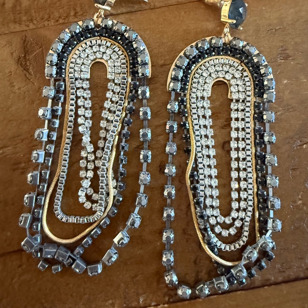 Anthropologie Black and Gold Beaded Earrings
